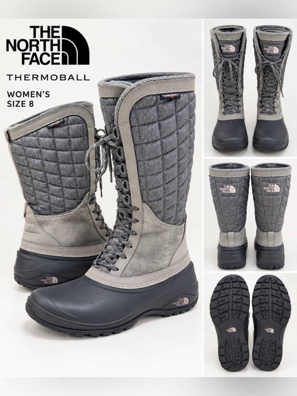 The North Face Women's Tall Thermoball Lace-Up Winter Boots - Gray